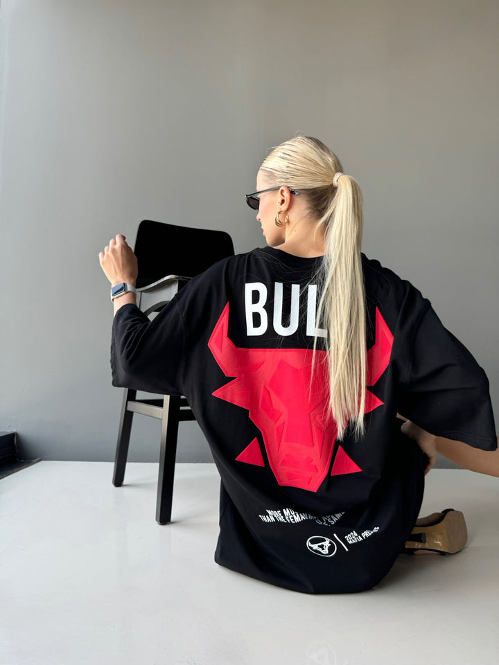 Koszulka Oversize Bull - Czarna i Czerwona