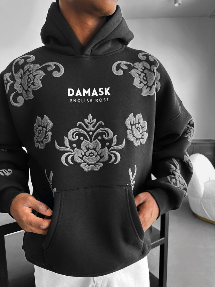 Oversize Damask Hoodie - Czarny