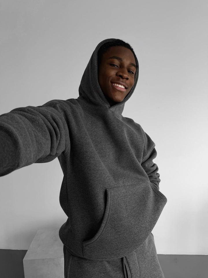 Oversize Basic Hoodie - Melanż Antracytowy