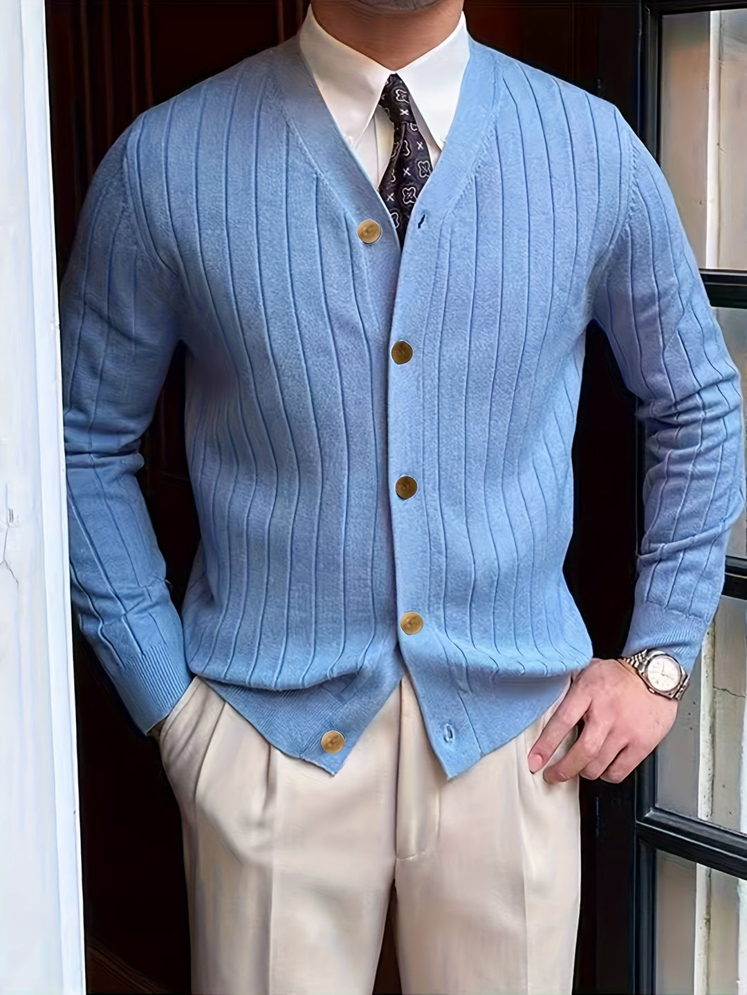 Prążkowany Button-Up kardigan