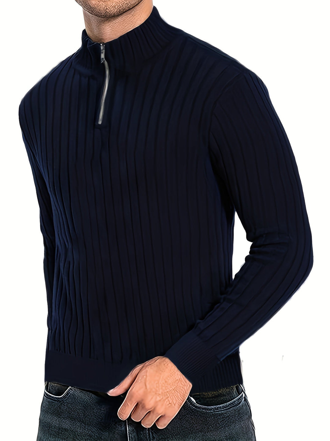 Prążkowany zamek 1/4 sweter