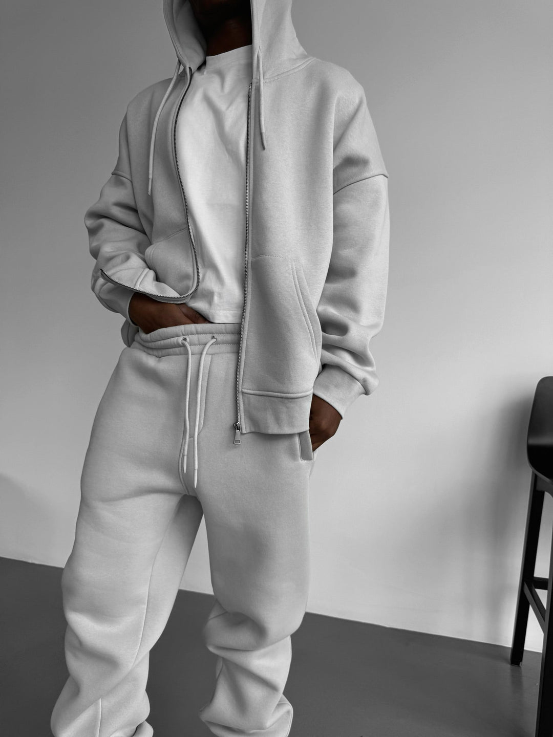 Oversize Basic Zipper Hoodie - Szary