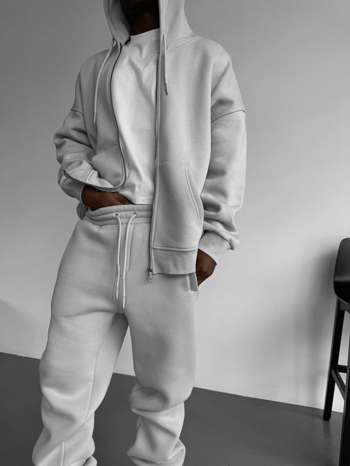 Oversize Basic Zipper Hoodie - Szary