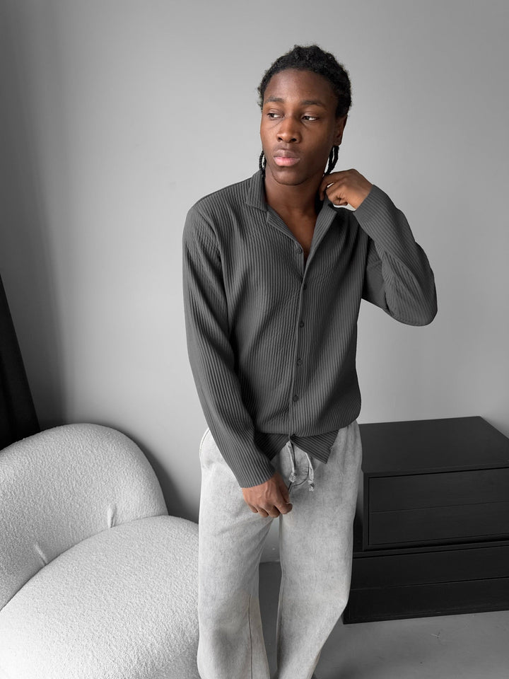 Oversize Ribbed Long Arm Shirt - Antracyt