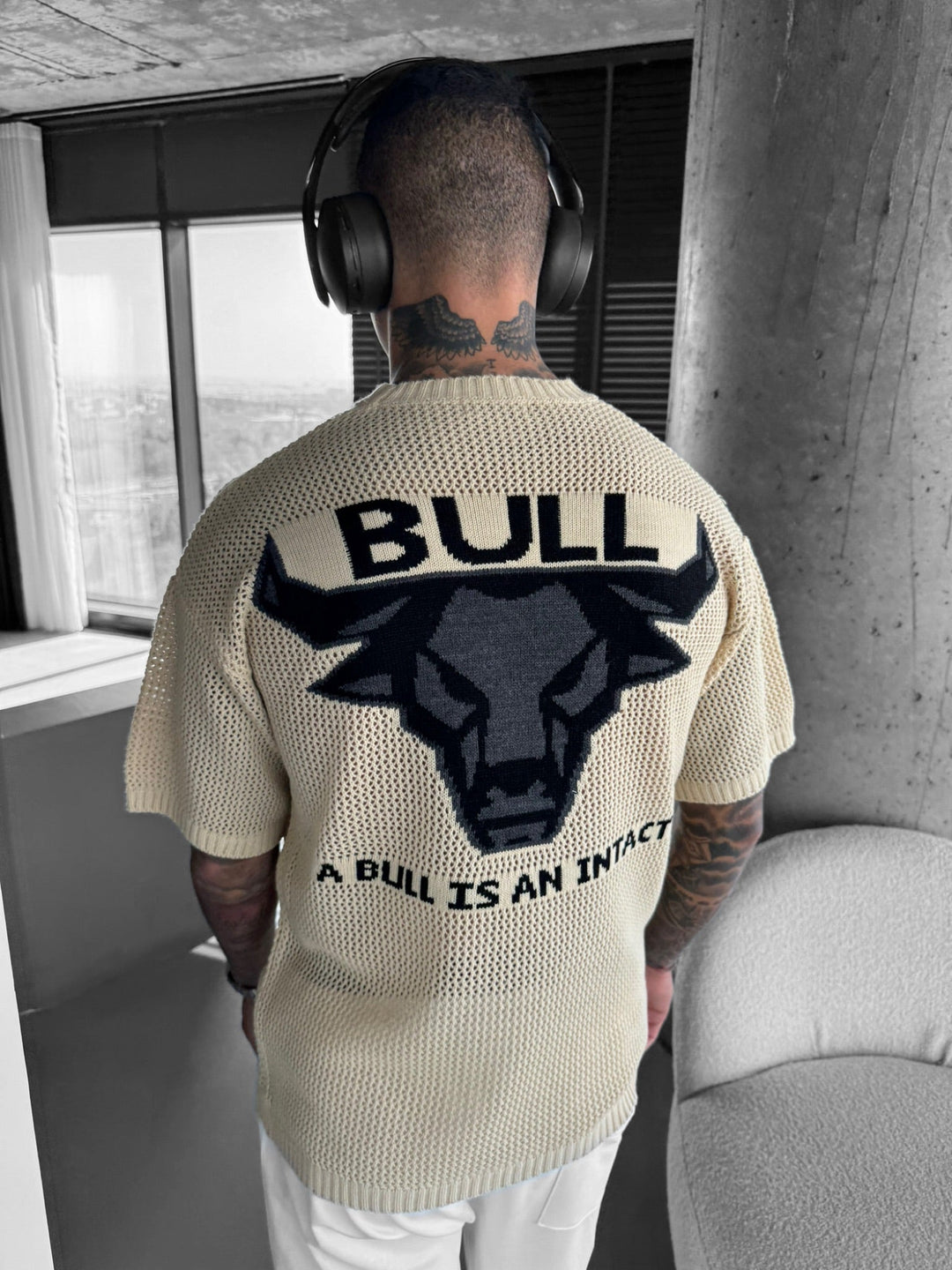 Oversize Bull Knit T-Shirt - Beżowy