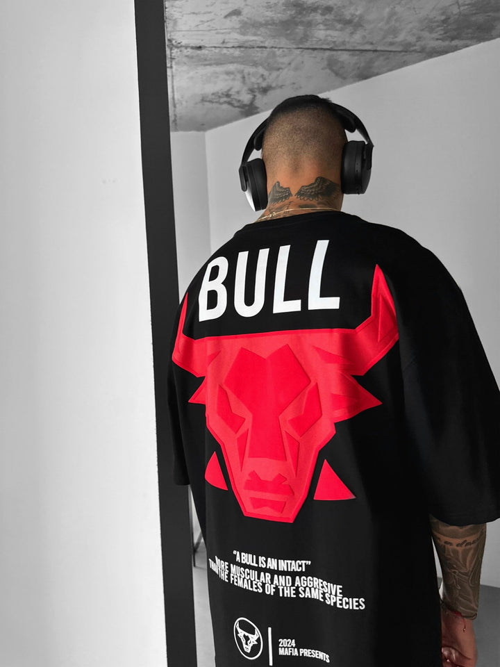 Koszulka Oversize Bull - Czarna i Czerwona