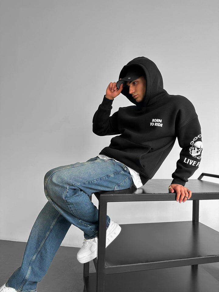 Oversize Hoodie "Ride to Survive" - Czarny
