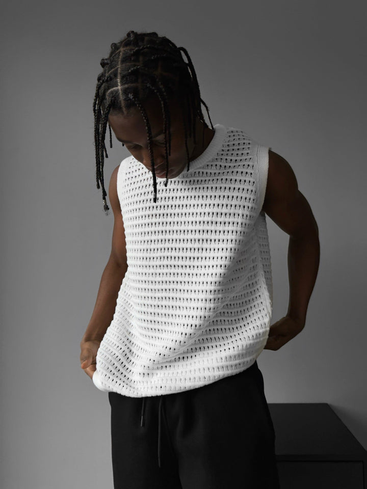 Oversize Siatkowy Top - Biały