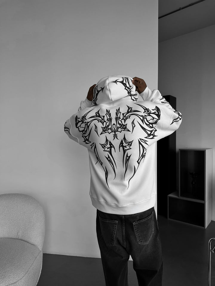 Oversize Mafia Tribal Hoodie - Biały