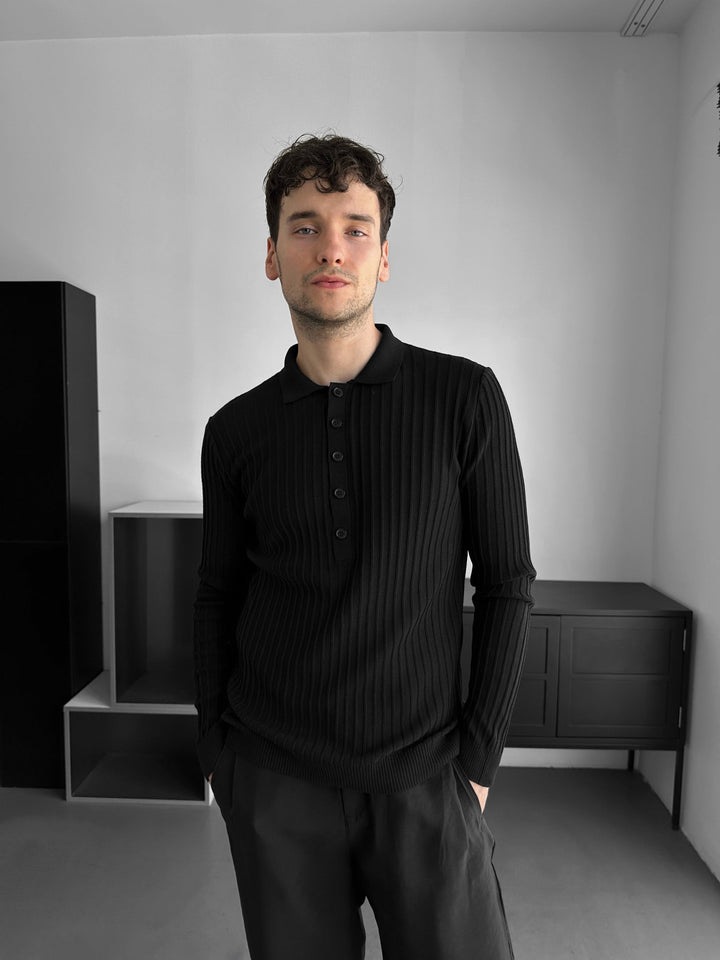 Sweter Polo Slim Fit - Czarny