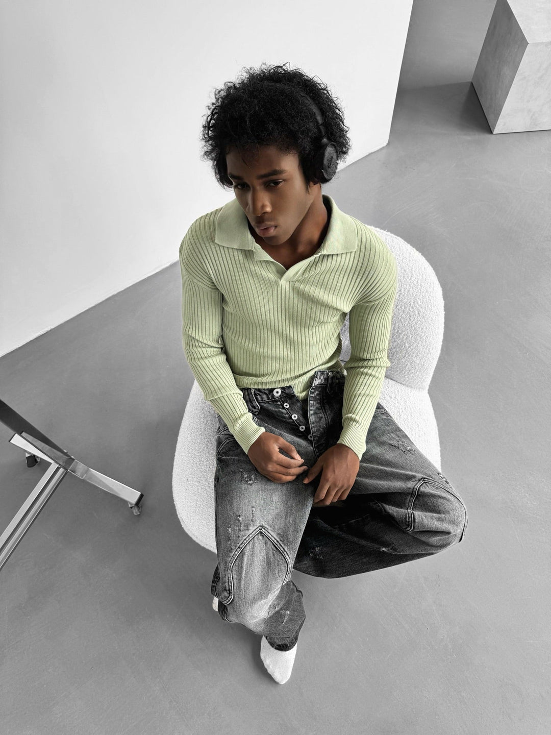 Sweter Polo Slim Fit - Miętowy