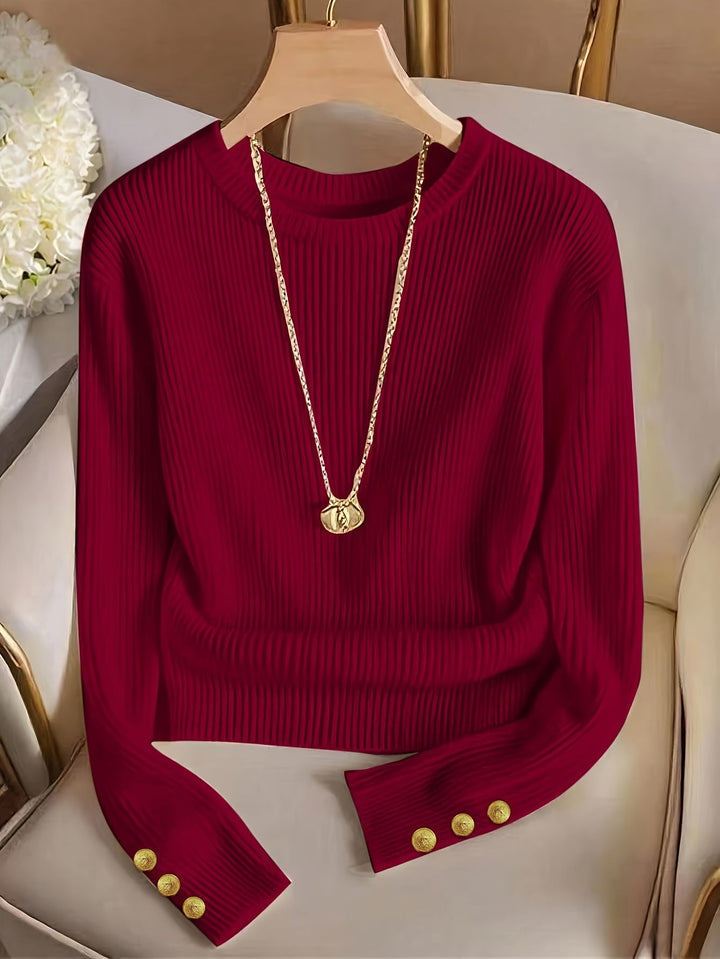 Prążkowany Button-Cuff sweter