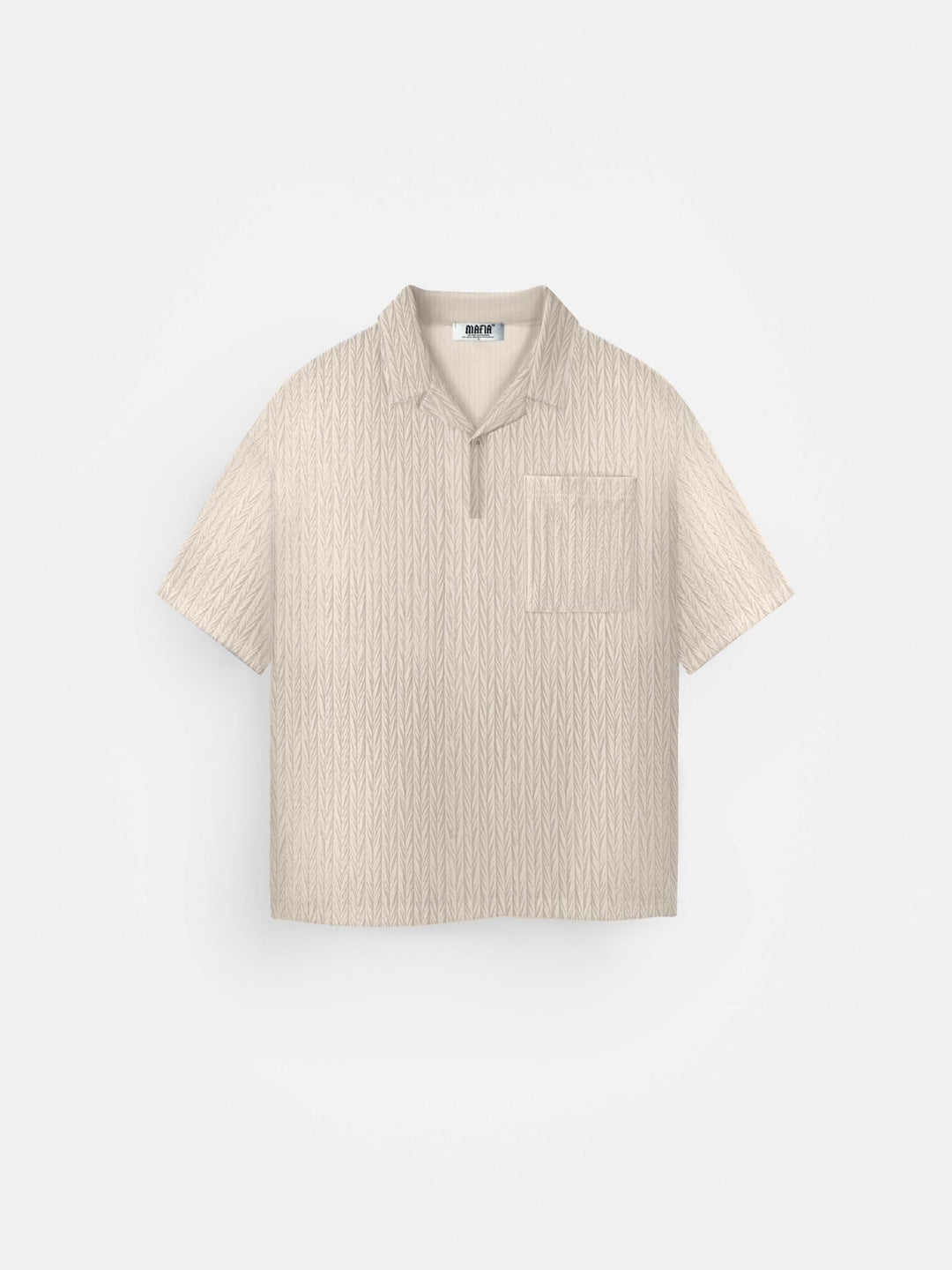 Oversize Strukturalna Koszulka Polo - Beżowa