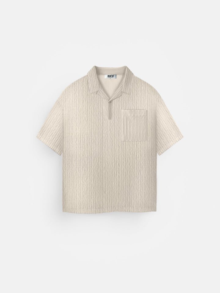Oversize Strukturalna Koszulka Polo - Beżowa