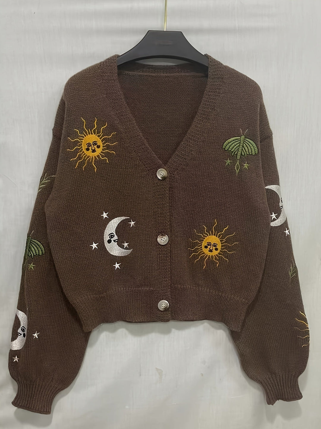 Celestial haftowany Lantern-Sleeve kardigan