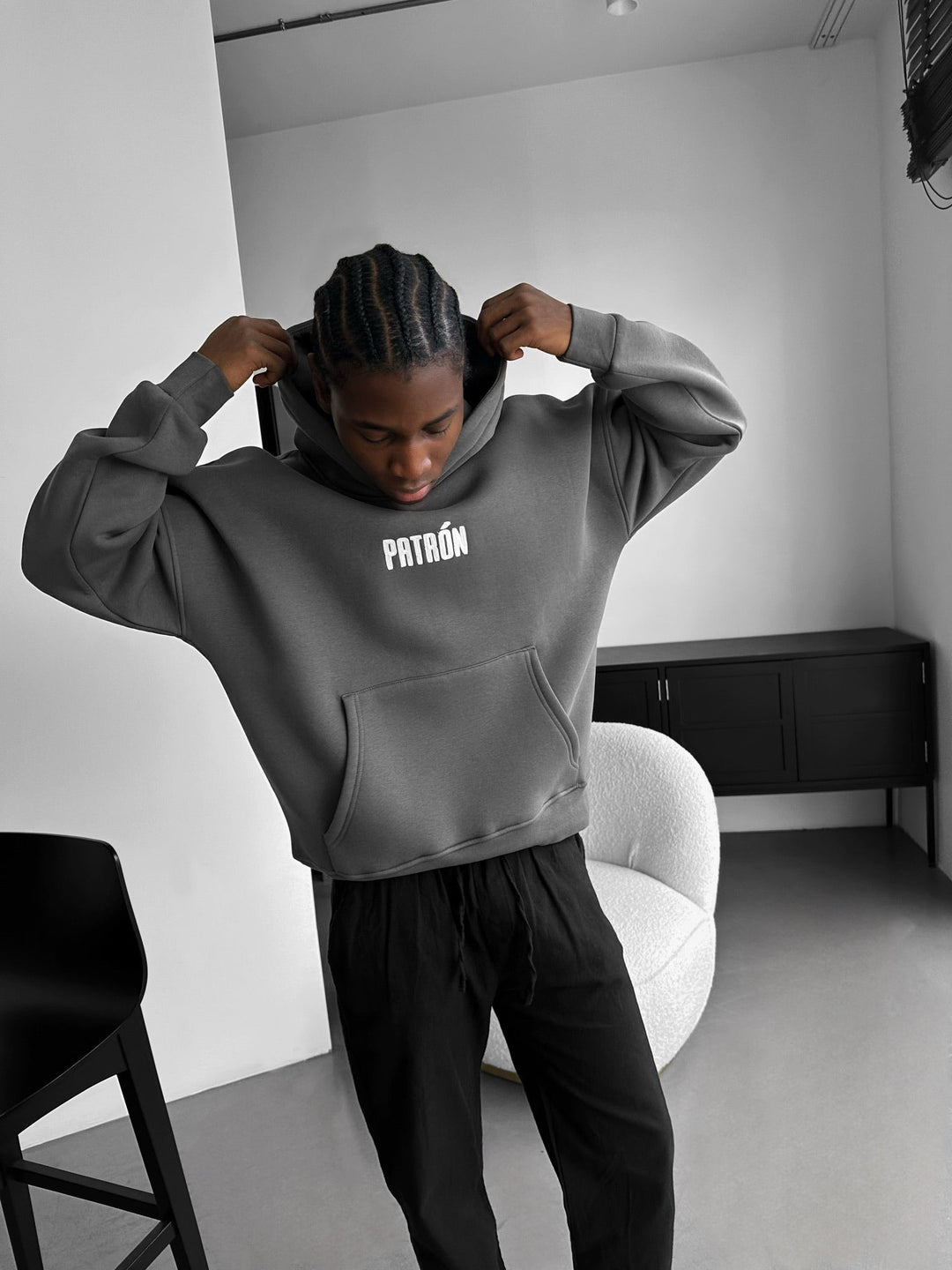 Oversize Szczegółowy Hoodie Patron - Antracyt