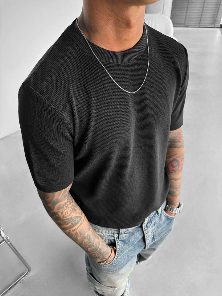 Oversize T-shirt dzianinowy - Czarny