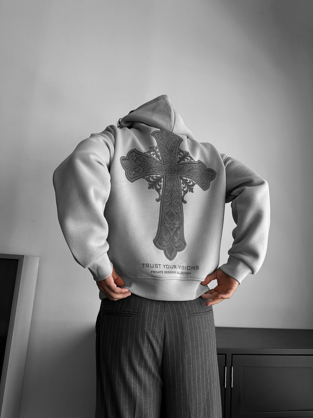 Oversize Cross Hoodie - Szary