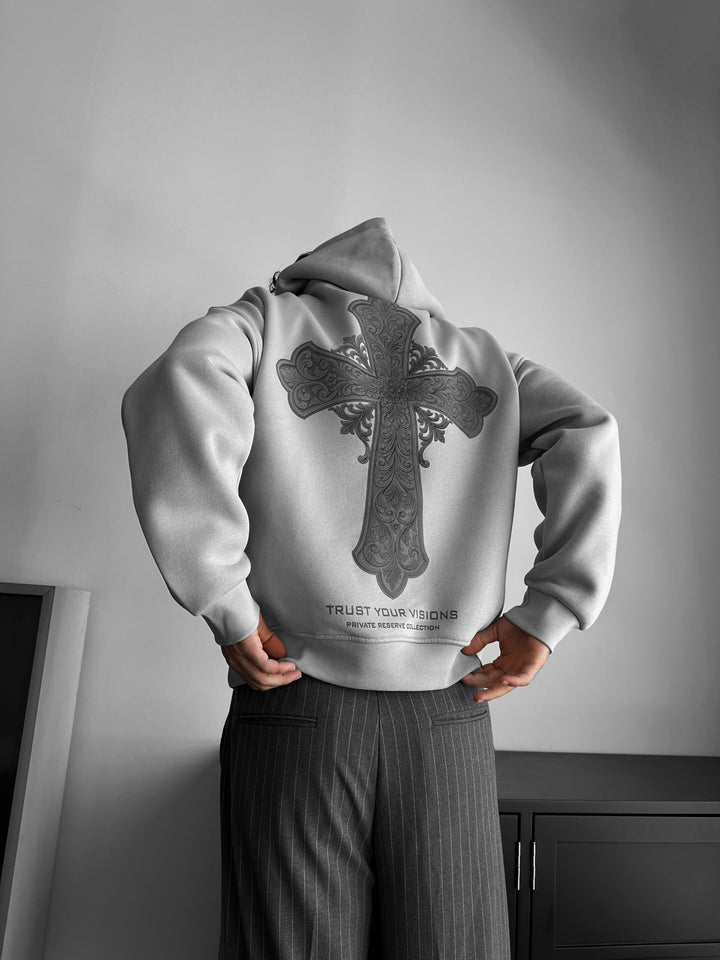 Oversize Cross Hoodie - Szary