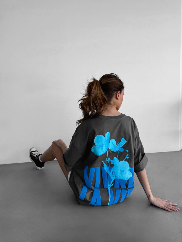 Oversize T-shirt Vivre la Vie - Antracyt