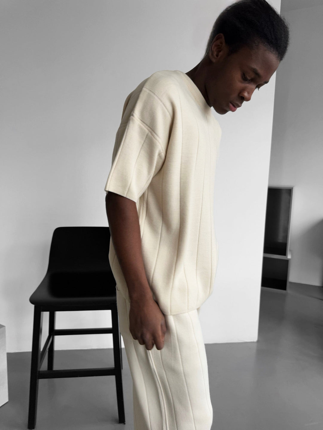 T-shirt Oversize z dzianiny - Cremé