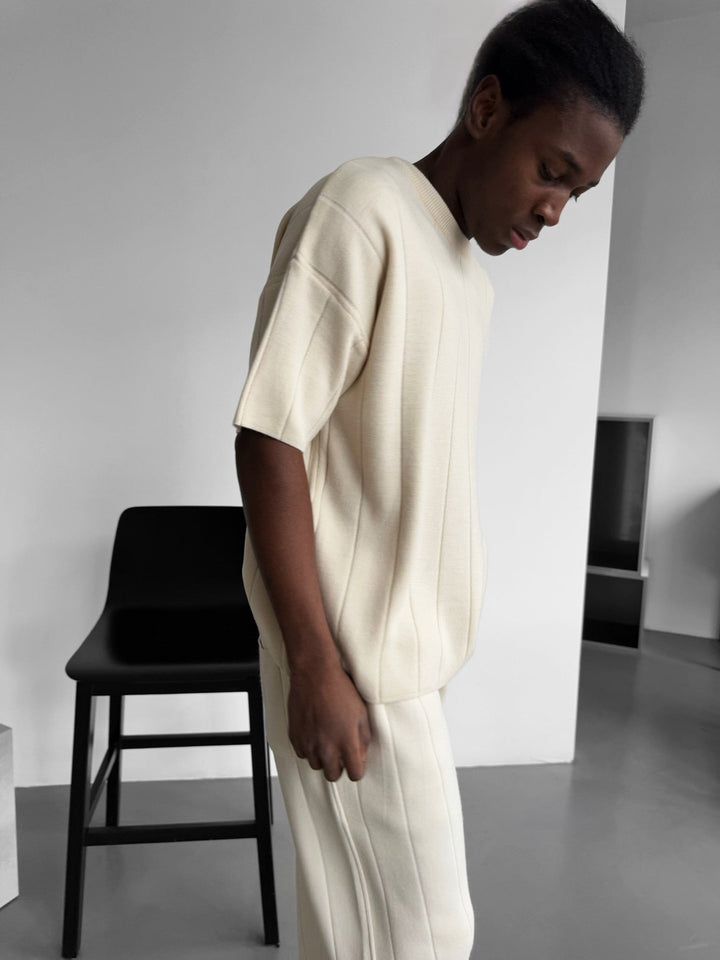 T-shirt Oversize z dzianiny - Cremé