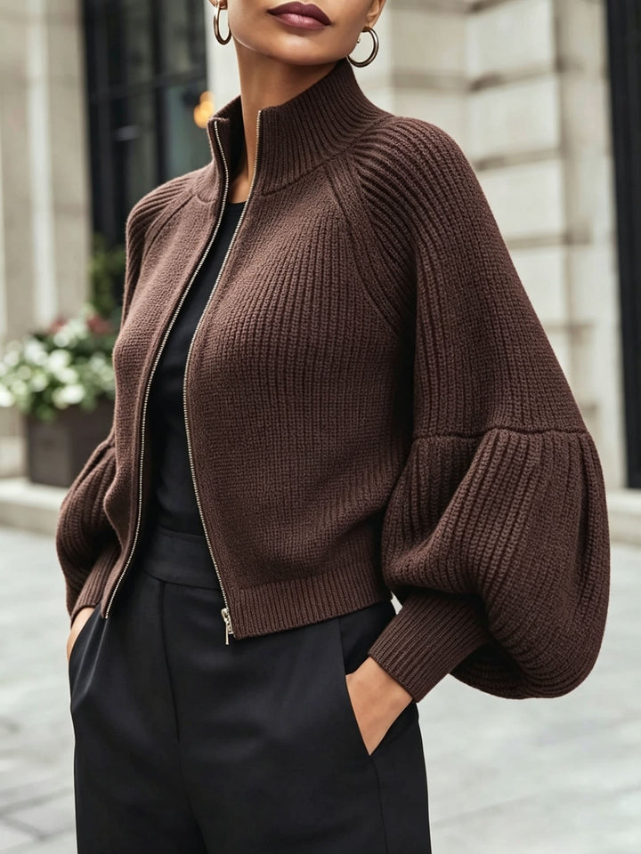 Zip-Up Puff-Sleeve kardigan