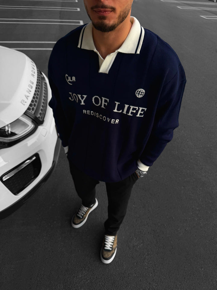Luźny Sweter Polo JLR - Granatowy
