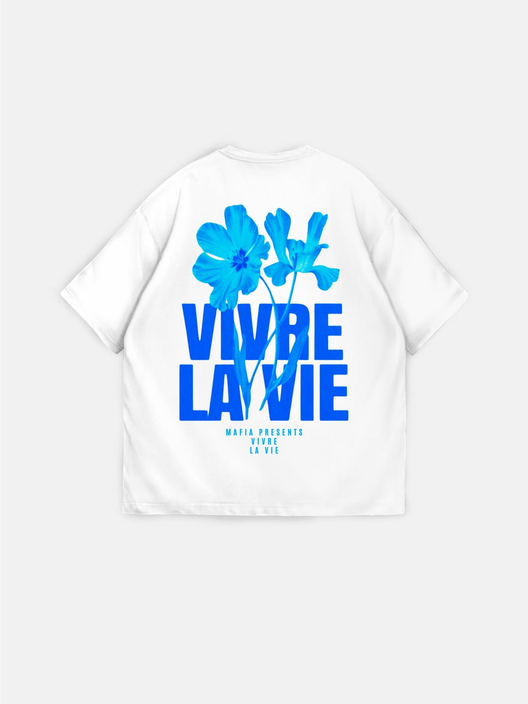 Oversize T-shirt Vivre la Vie - Ecru i Niebieski