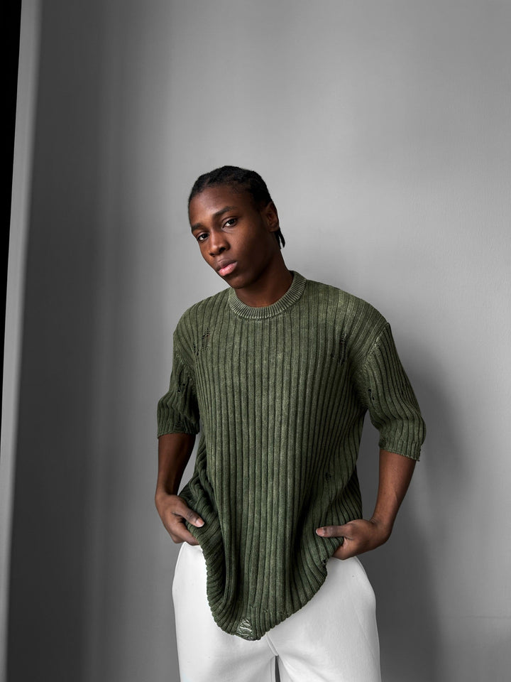T-shirt Oversize Przetarty - Khaki