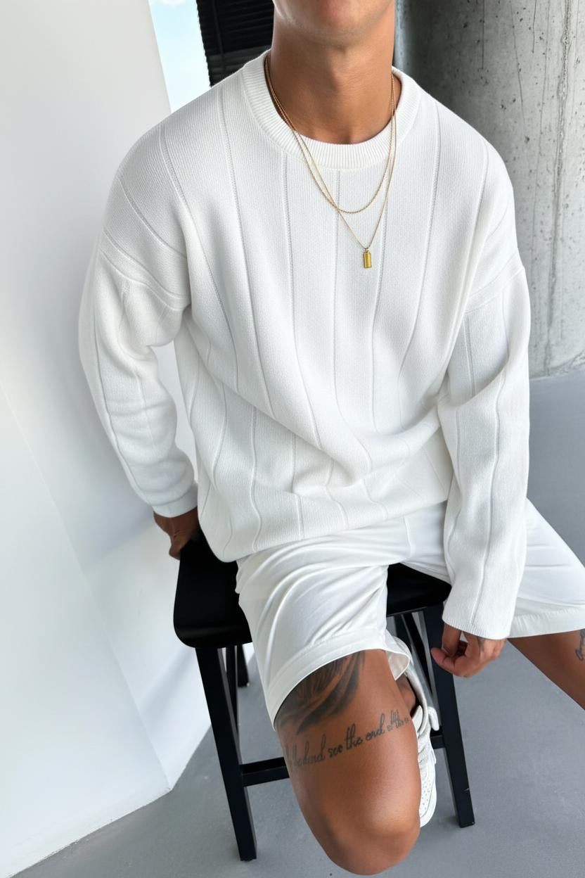 Sweter Oversize Lines - Ecru