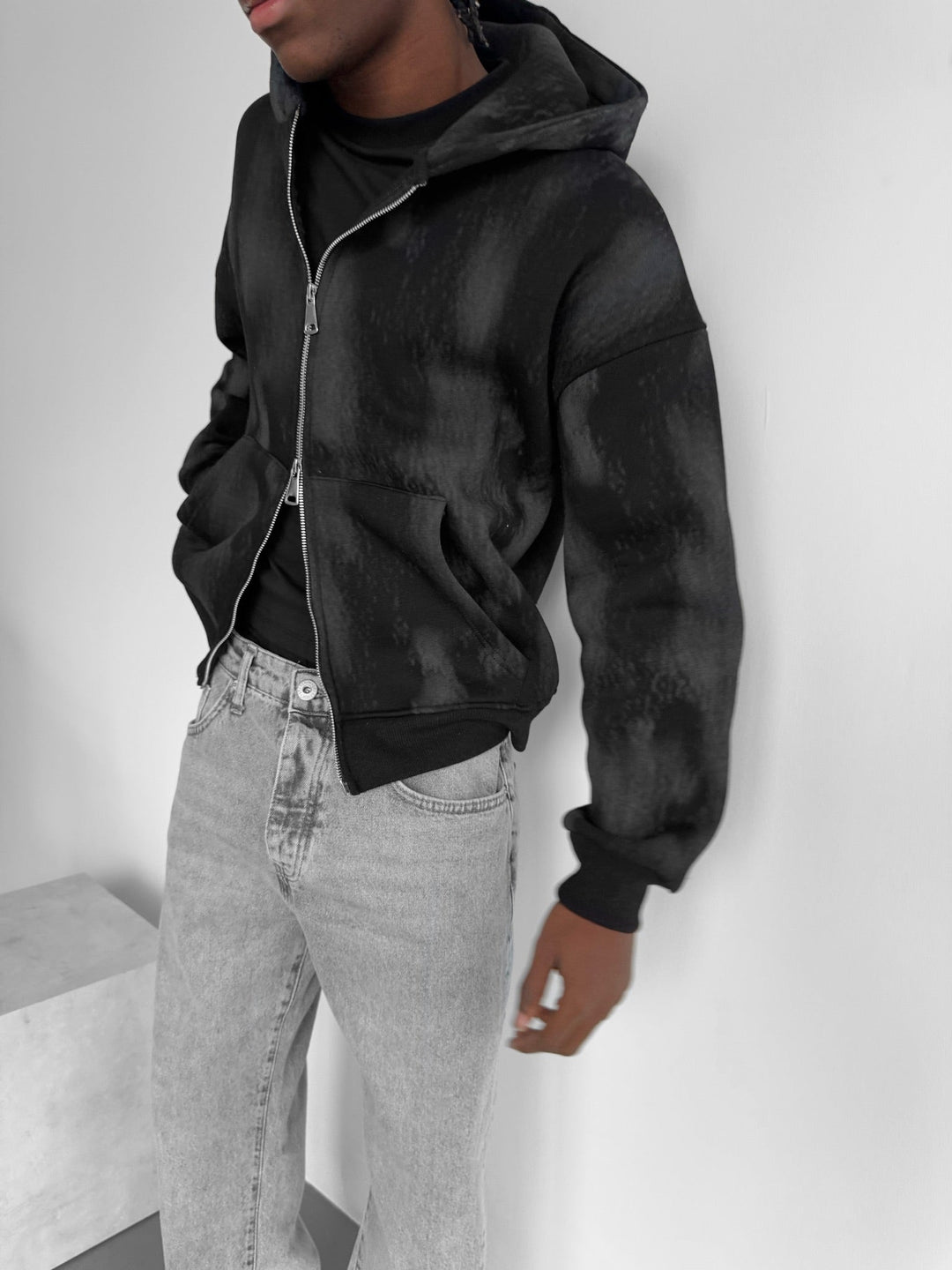Oversize Effect Prana Zipper Hoodie - Czarny