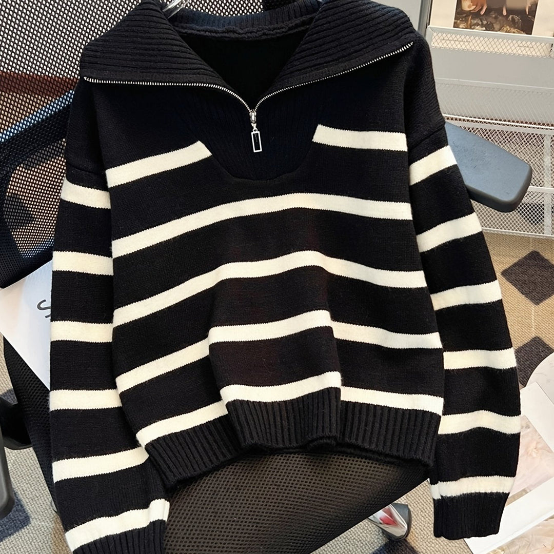 W paski zamek 1/4 sweter