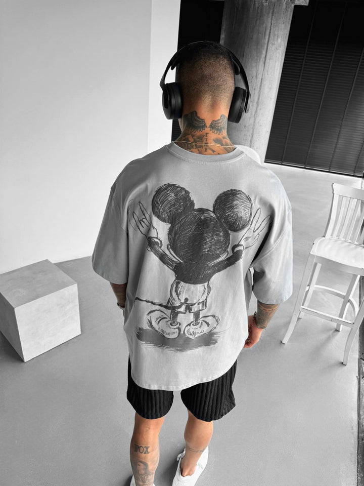T-shirt Oversize z Myszką - Szary