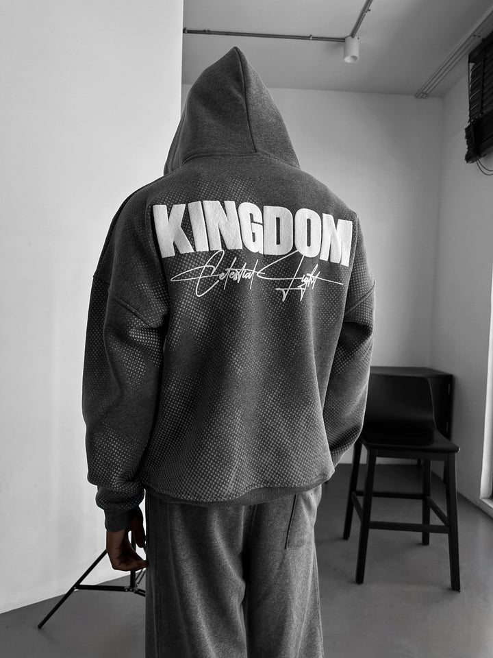Hoodie Oversize Królestwa - Antracytowy Melanż i Biały