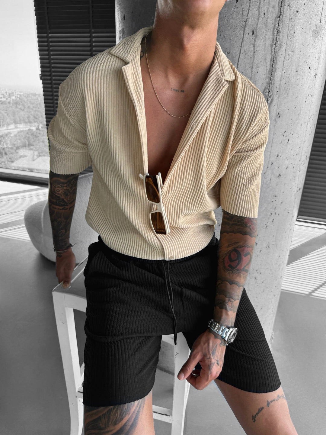Oversize Ribbed Shirt - Almond Buff