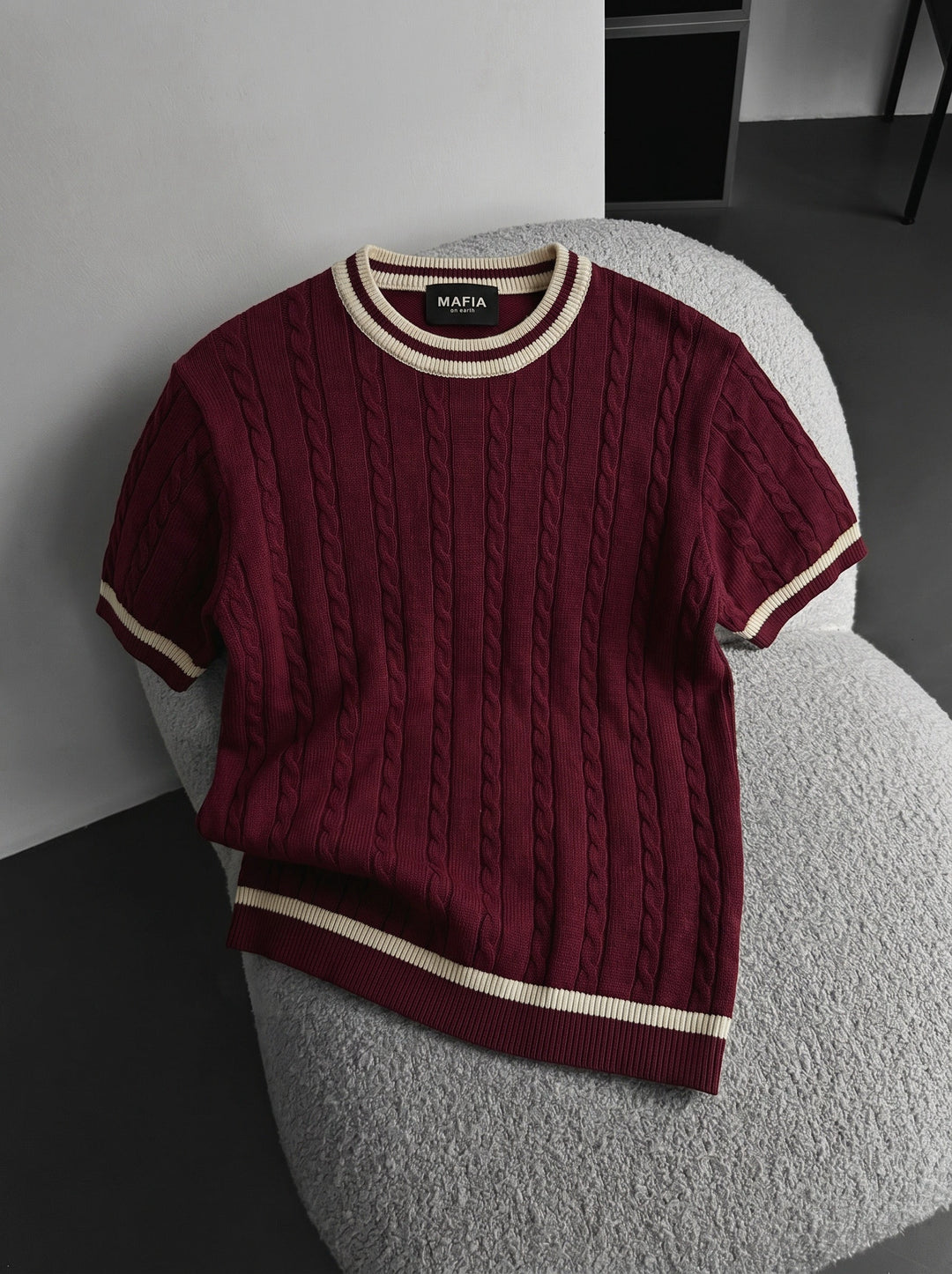 T-shirt Regular Fit z plecionką - Śliwka