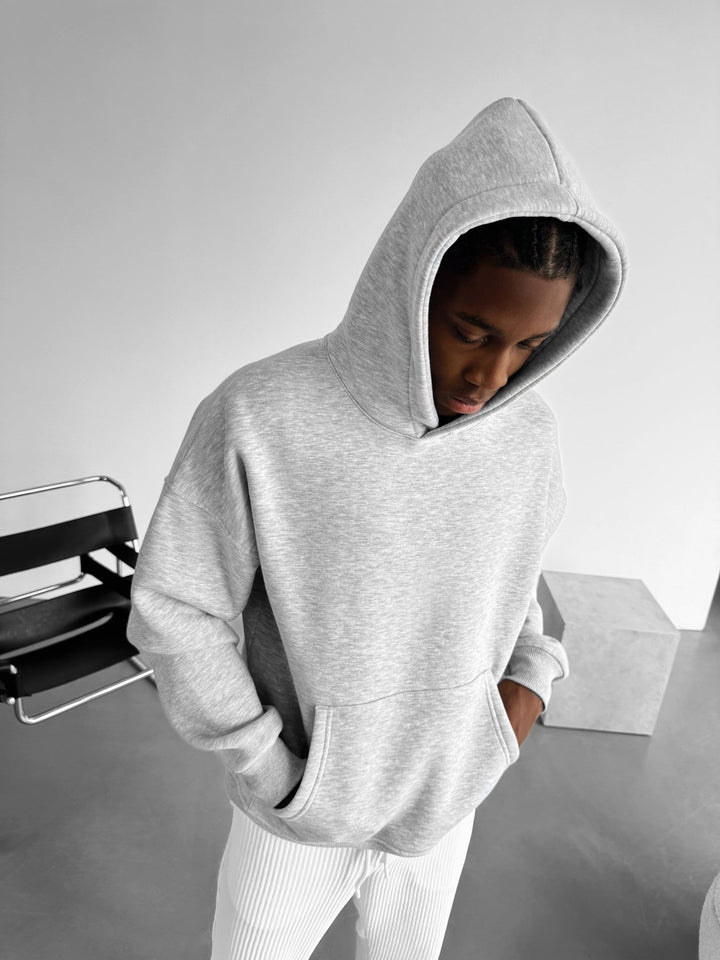 Oversize Basic Hoodie - Jasnoszary Melanż