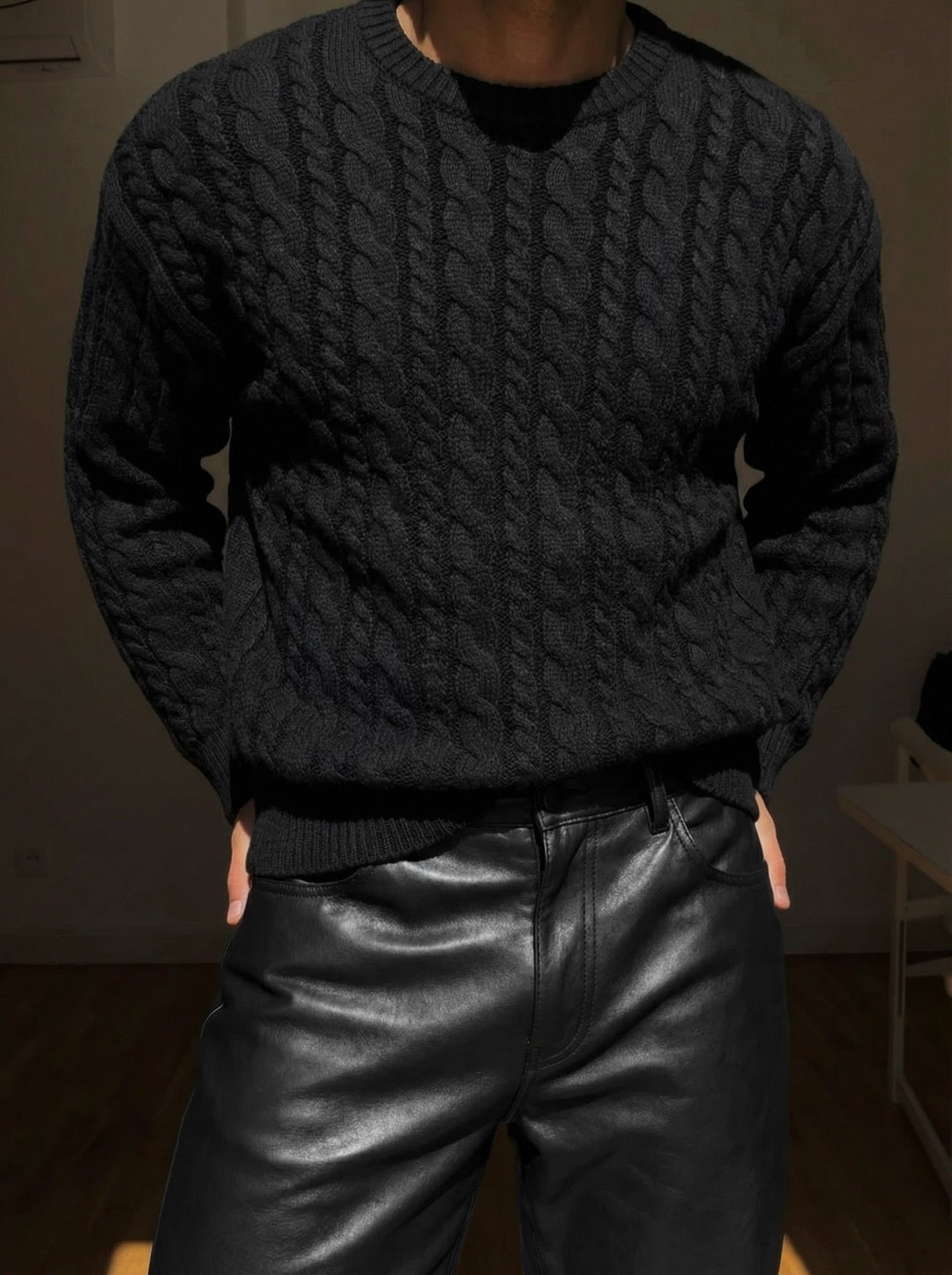 Sweter Oversize Pleciony - Czarny