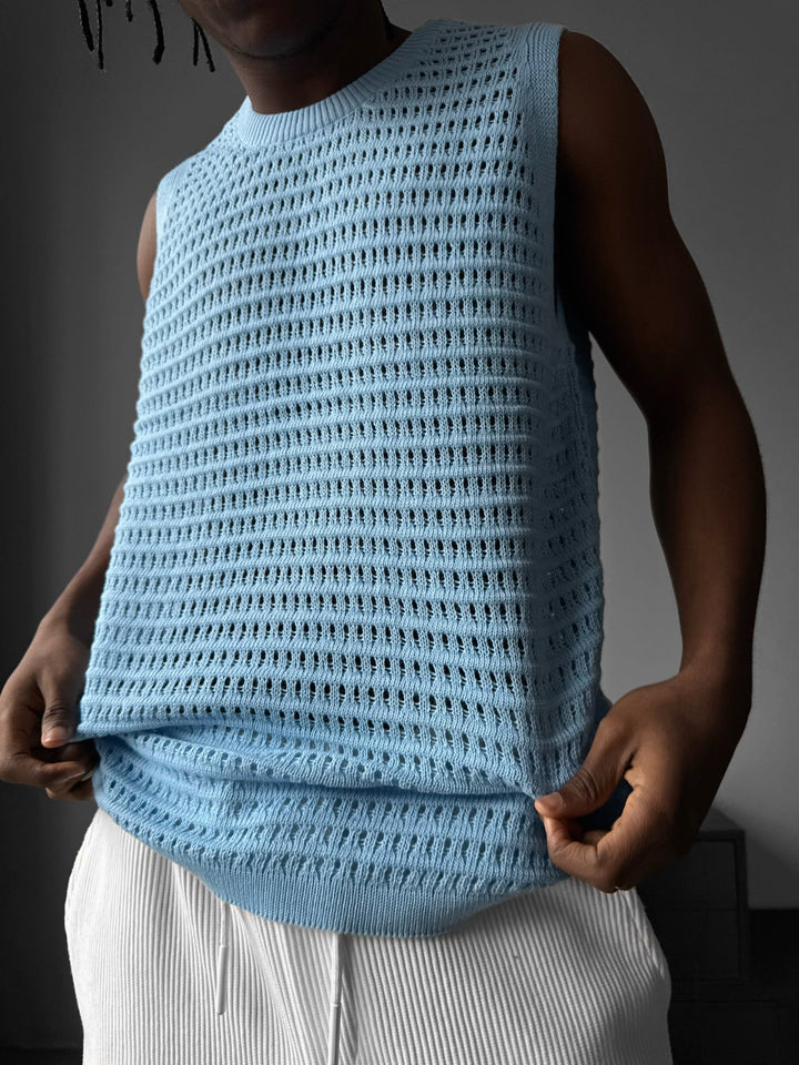 Oversize Grid Tanktop - Niebieski