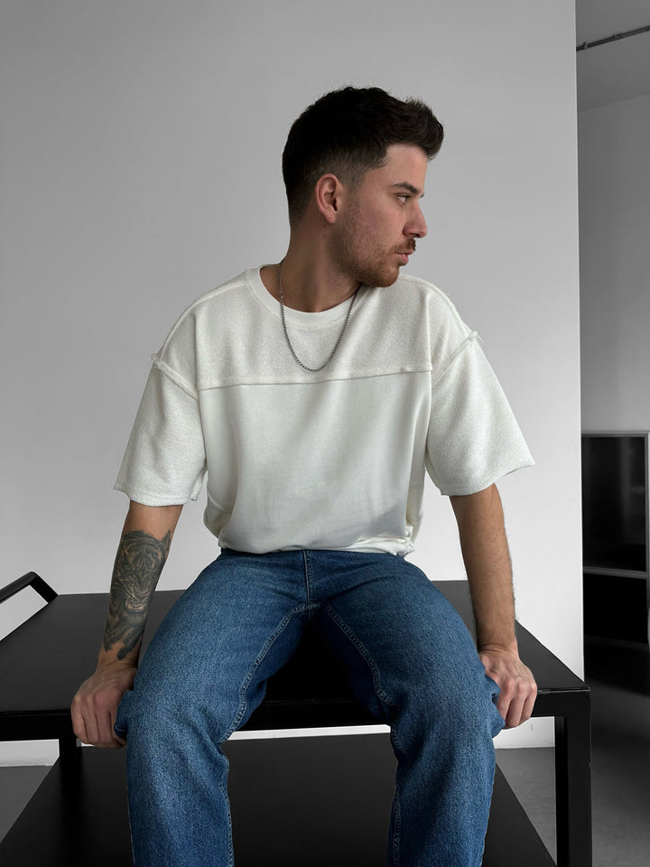 T-shirt z detalem szwu oversize - Biały