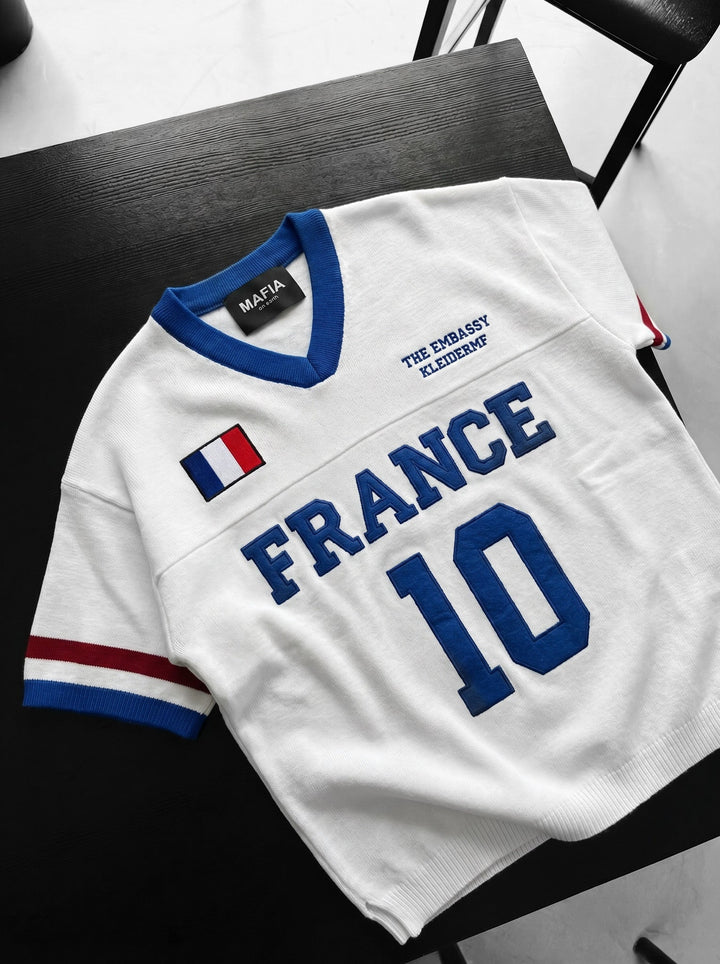 Oversize France Knit T-shirt - Biały