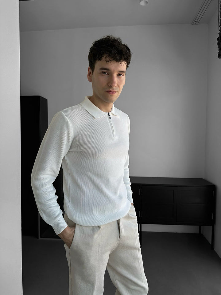 Sweter Polo o Luźnym Kroju - Ecru
