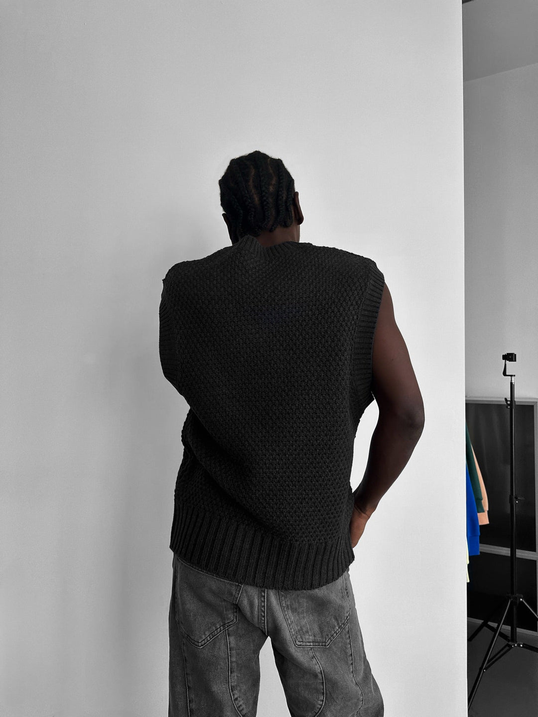 Luźny Sweter z Węzłem i Dekoltem w Kształcie V - Antracyt