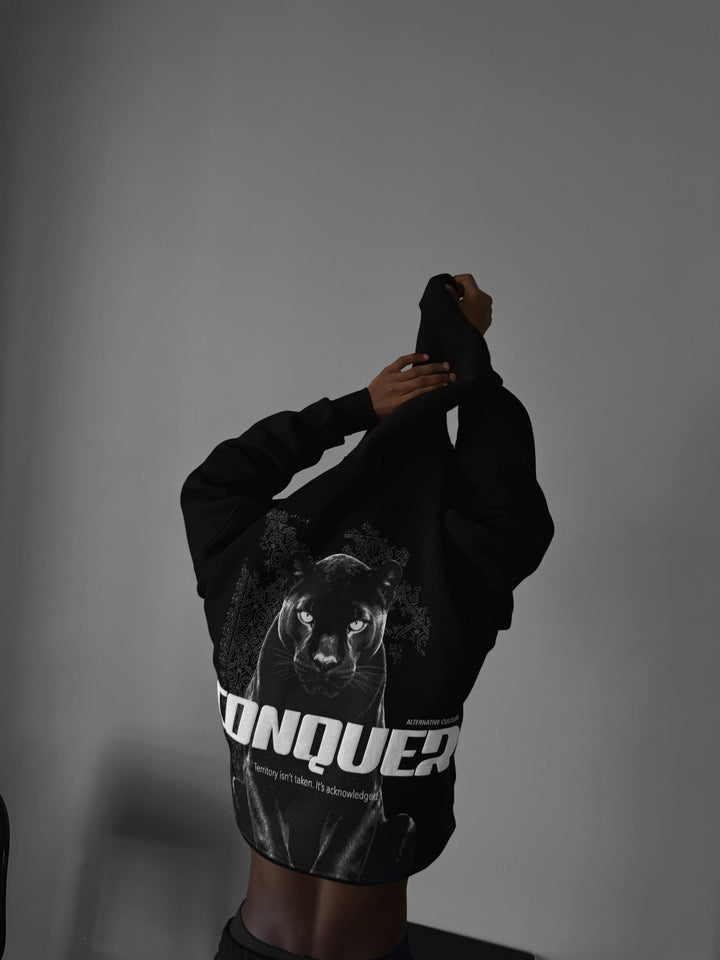 Oversize Conquer Hoodie - Czarny