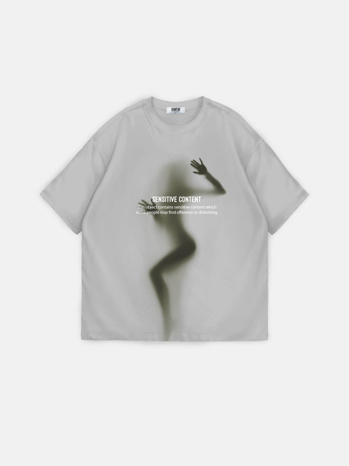 T-shirt Oversize z Wrażliwą Treścią - Szary