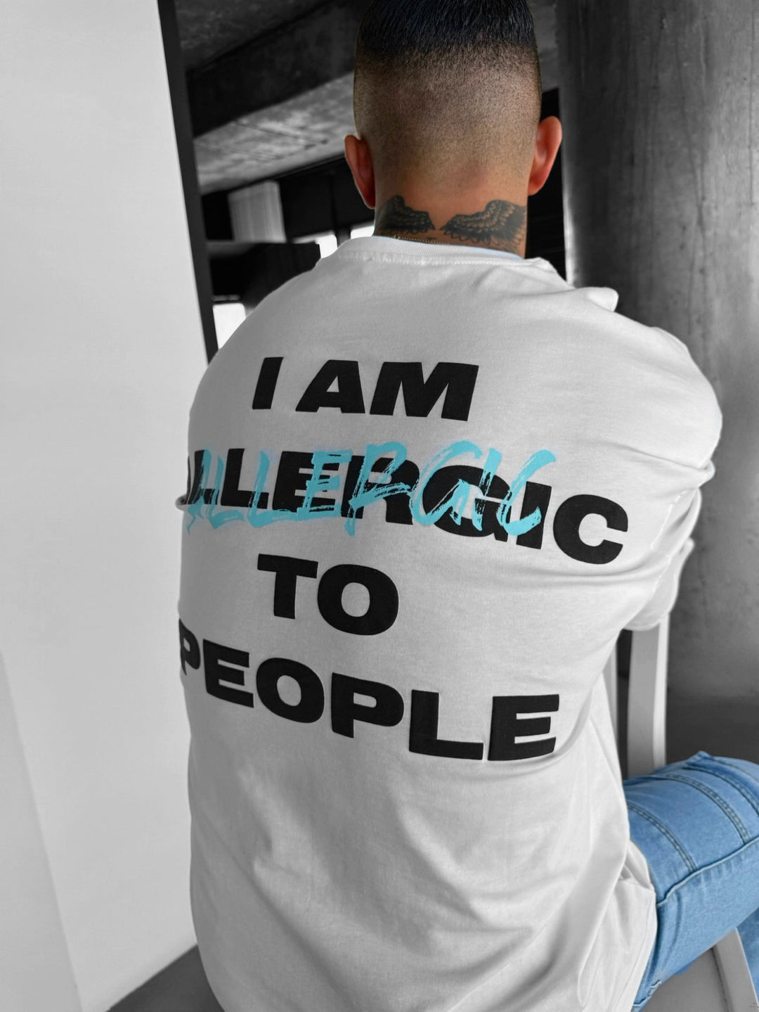 T-shirt Oversize dla alergików - Ecru i Niebieski