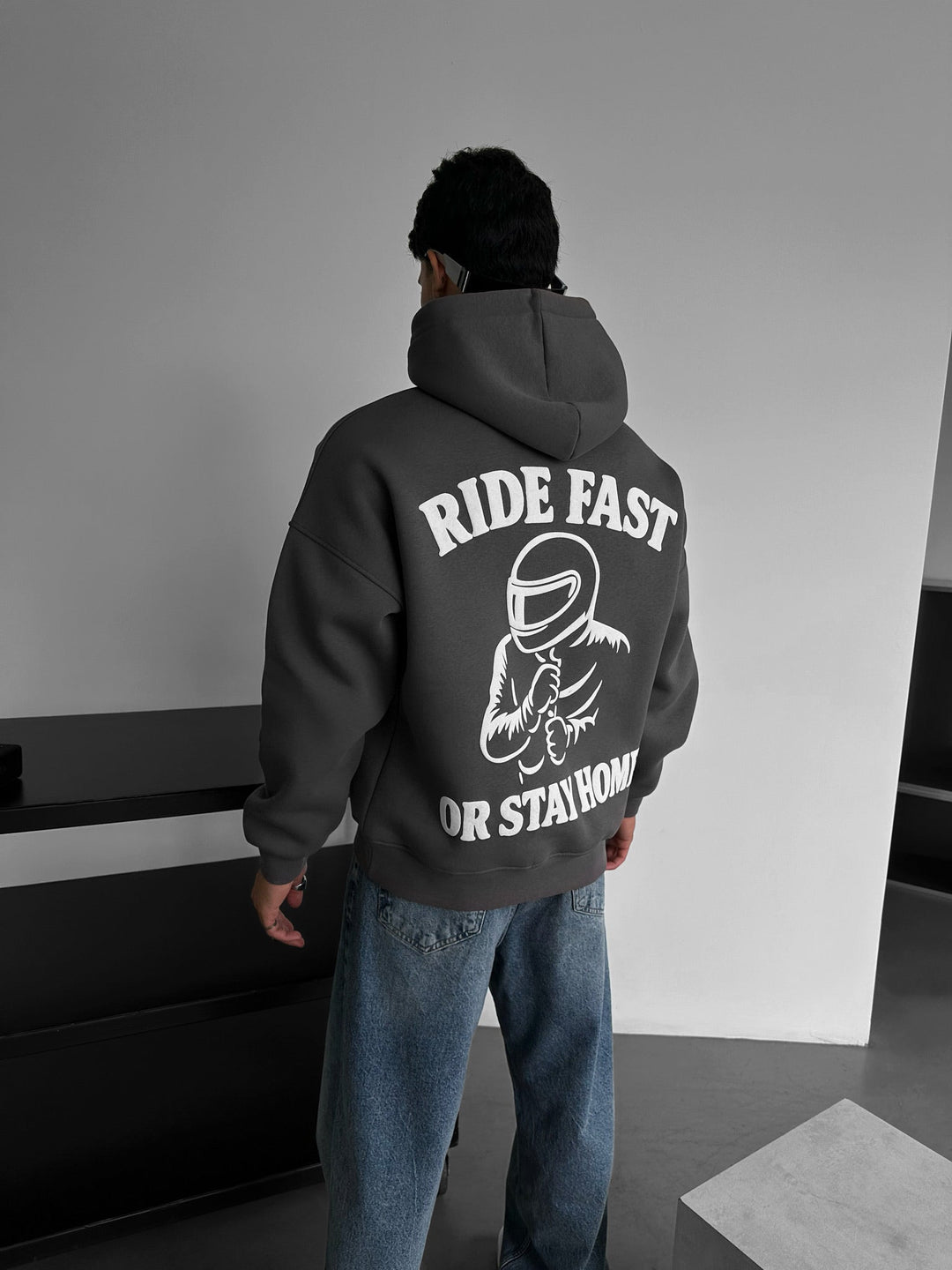 Oversize Ride Fast Hoodie - Antracyt