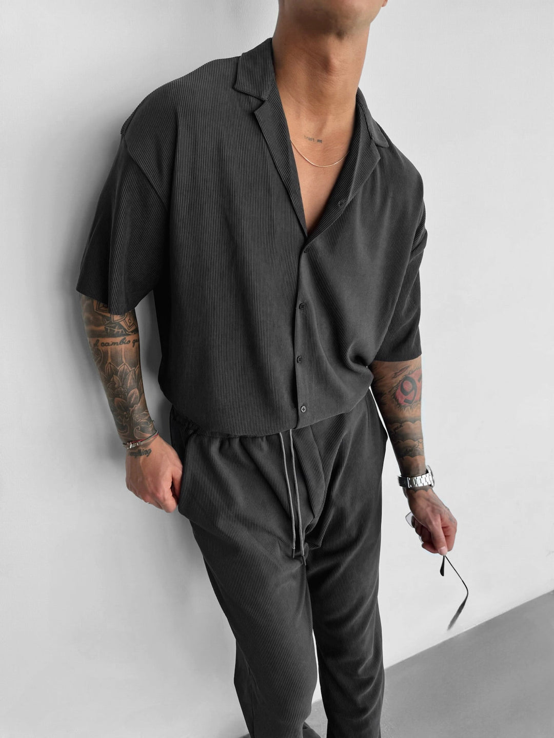 Oversize Ribbed Shirt - Antracyt