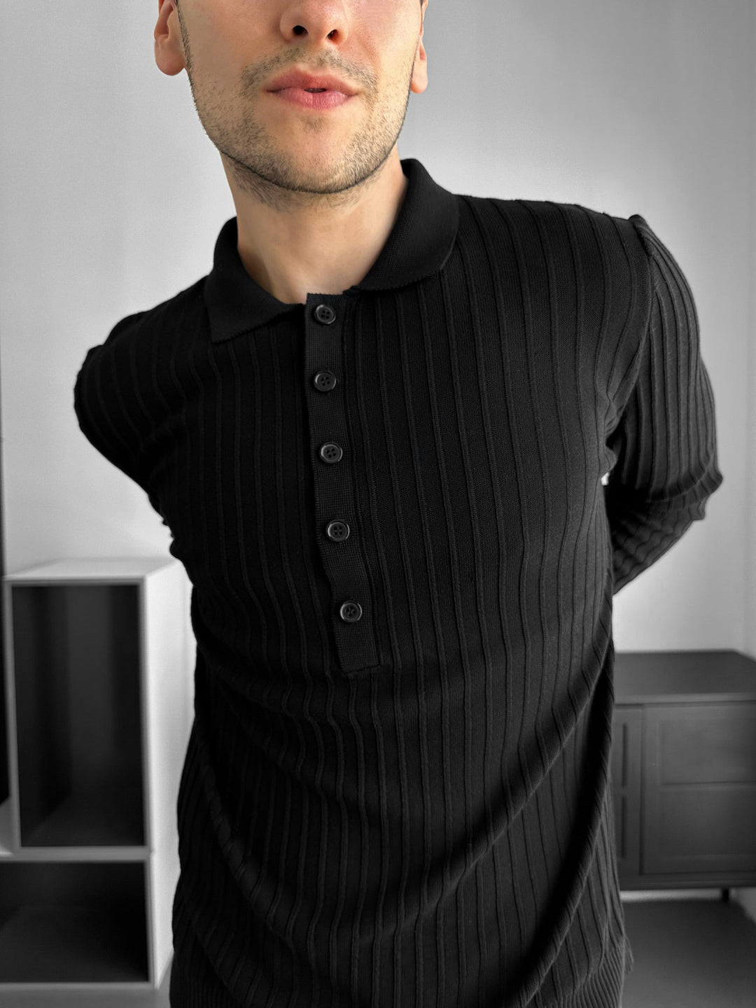 Sweter Polo Slim Fit - Czarny